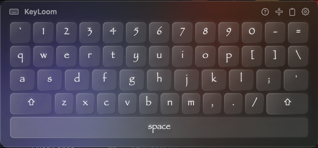 KeyLoom floating virtual keyboard hanging from a rope on macOS