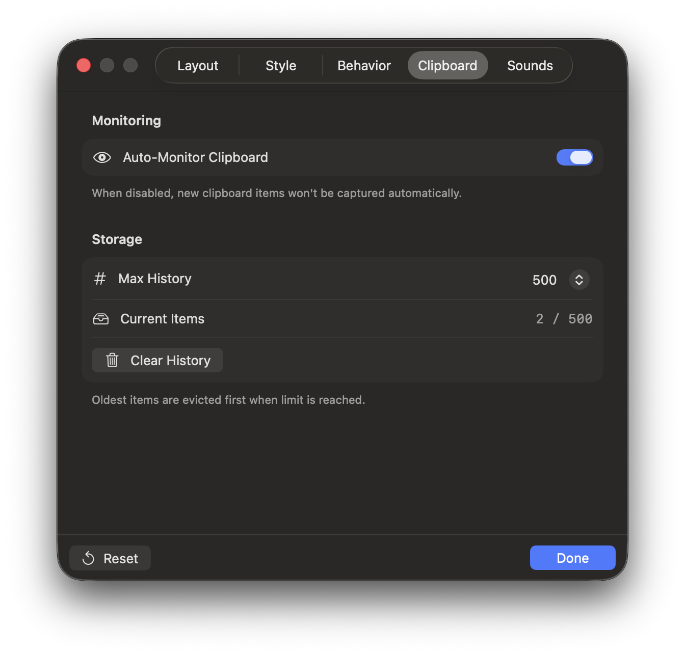 KeyLoom settings clipboard tab